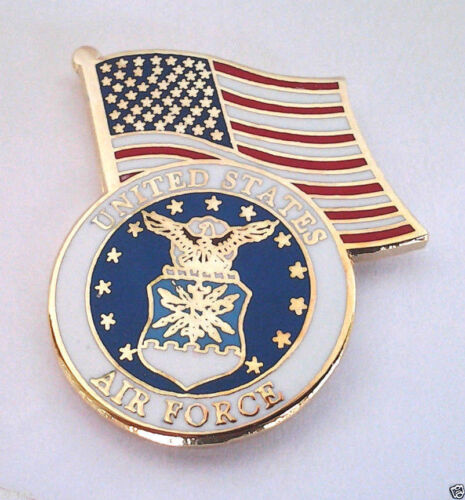 UNITED STATES AIR FORCE LOGO WITH USA FLAG  Military Veteran Hat Pin P13774 EE