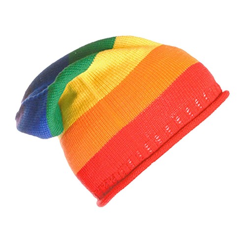 Mens Ladies Gay Pride Beanie Striped Slouchy Cotton Hats Lesbian Slouchie Hat