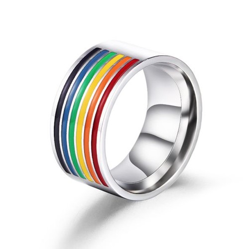 BAGUE ANNEAU ENGAGEMENT HOMME FEMME FANTAISIE RING RAINBOW ARC EN CIEL ACIER