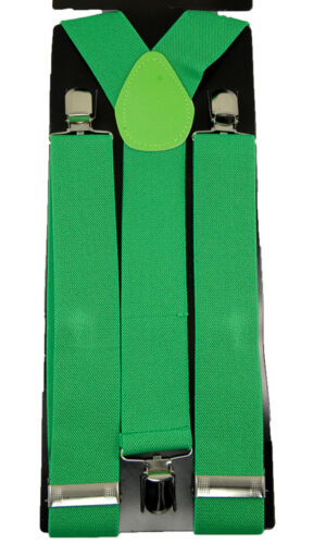 Men's Unisex Clip-on Braces Elastic Y-back Suspender "Green" Width 1 1/2 inch