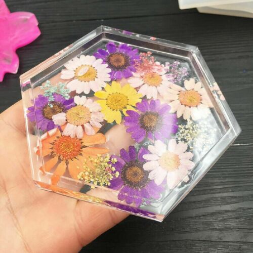Hexagon Coaster Resin Casting Mold Silicone Making Dried Flower Mould Craft DIY~ 