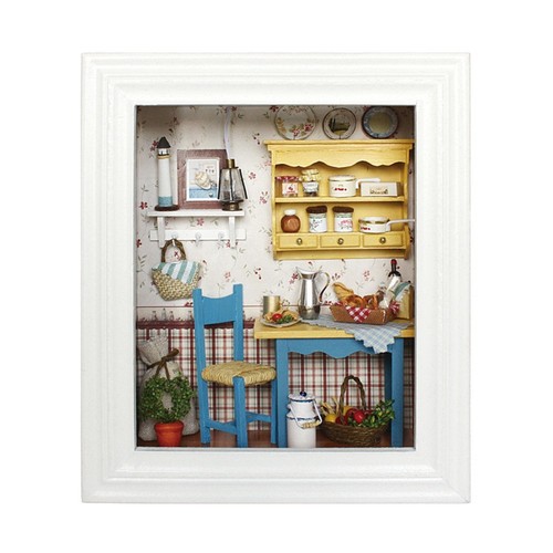 DIY Wood Dollhouse Photo Frame Assemble Kit Miniature Doll House W// Furniture