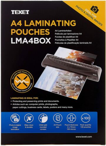 100 Sheets A4 Laminating Pouches Gloss 150 Microns Durable Clear Office New UK 