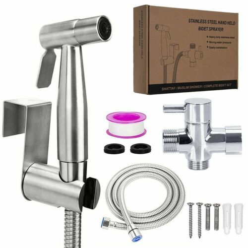 Stainless Steel Handheld Toilet Bidet Sprayer Bathroom Shower Kit with T Adapter 