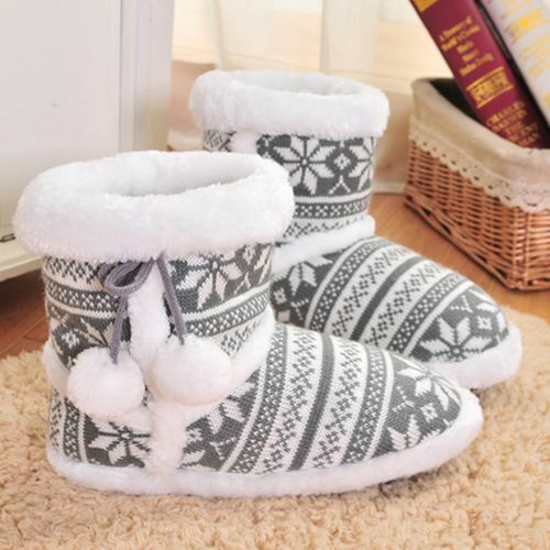 Details about   Winter Plush Slippers Shoes For Ladies Thick Warm Indoor Snowflakes Footwear New 