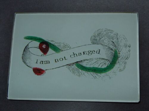 John Derian Decoupage I AM NOT CHANGED Glass Trinket Ring Coin Tray New signed