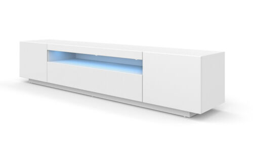 TV Stand 200 cm Unit Cabinet Lowboard White Matt modern LED lighting standing