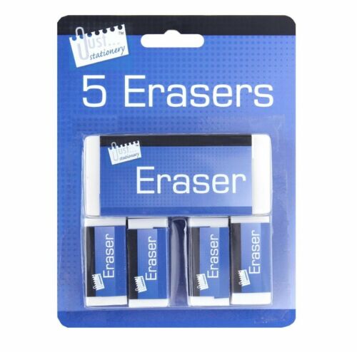 WHITE ERASERS 5 PACK Soft White Pencil Rubber School Art Drawing Artists T6340UK 