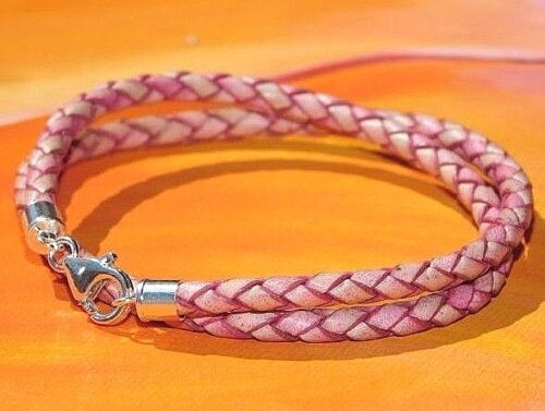 Details about  / Mens Lyme Bay Art Ladies 4mm Antique Pink leather /& sterling silver bracelet