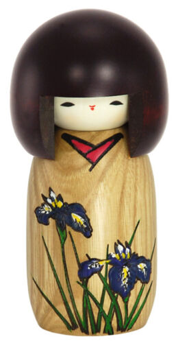 Usaburo Japanese Kokeshi Wooden Doll 5.5/"H Ayame Girl Iris Kimono Made in Japan