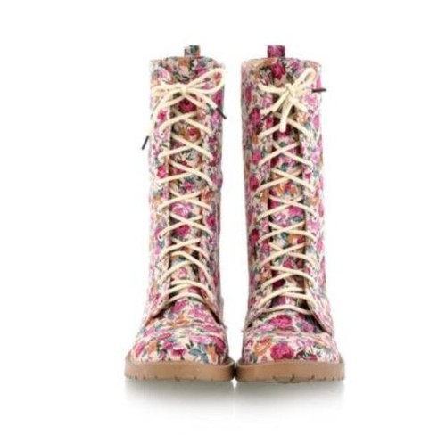 Womens Sz35-43 Floral Pattern Mid Calf Boots Oxford Fashion Flat Heel Shoe