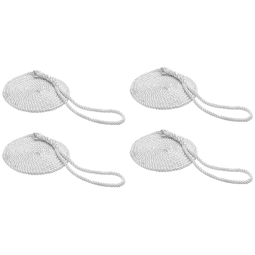 4 Pack of 3//8 Inch x 15 Ft Three Strand Twisted Nylon Mooring and Docking Lines