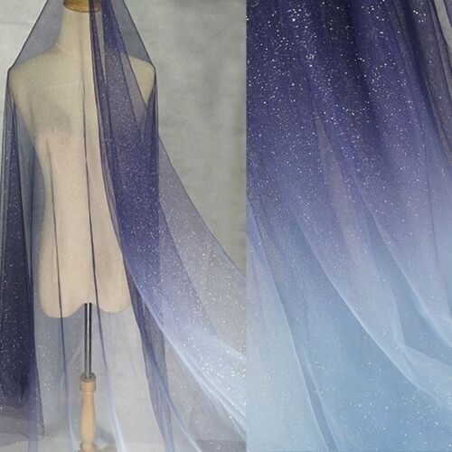 1yard Gradient Glitter Mesh Sheer Fabric Tulle Wedding Fairy Dress Tutu Skirt 