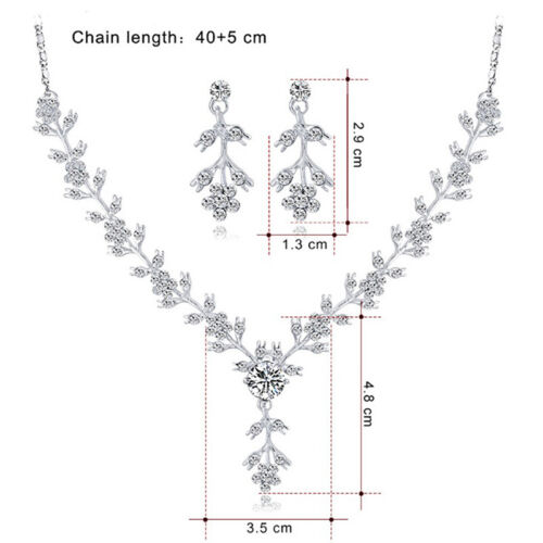 Fashion Crystal Necklace Earrings Silver Plated Jewelry Set for Wedding Party S/&