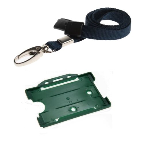 Navy Neck Strap Lanyard with Silver Lobster Clip and ID Staff Card Holder 