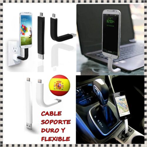 CABLE DURO FLEXIBLE SOPORTE PARA IPHONE ANDROID MICRO USB 8 PIN DATOS CARGADOR A 