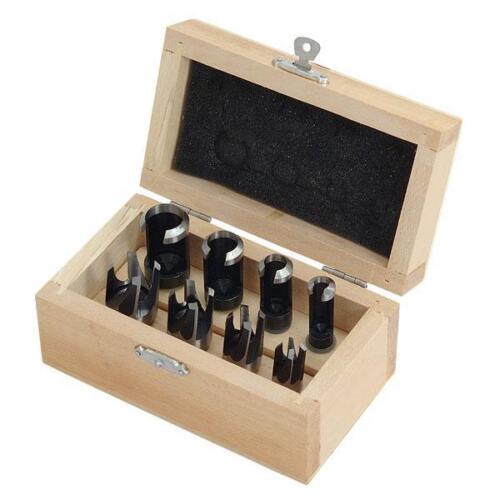 8 piece wood plug and Hole cutter set in wooden case