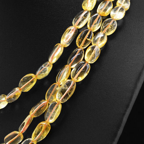 SUPERB 392.00 CTS NATURAL 3 LINE RICH YELLOW CITRINE OVAL SHAPED BEADS NECKLACE