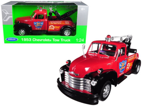 1//24 Welly 1953 Chevrolet Tow Truck Highway 66 Garage Red Diecast Red 22086