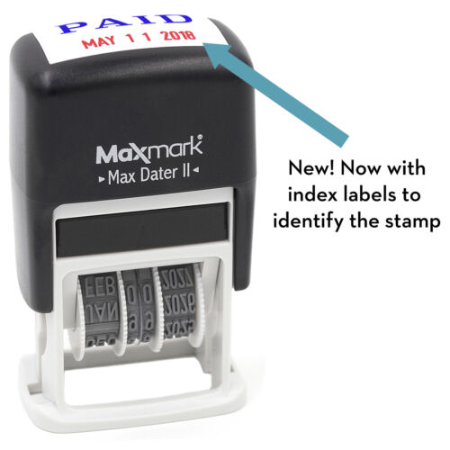 MaxMark Self-Inking Rubber Date Office Stamp with PAID Phrase BLUE INK & Date RE 