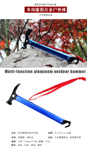 Camping Mallet Hammer Tent Pegs Stake Nail Puller Remover Tools Hook Shovel