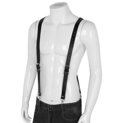 Men/'s Leather Harness Armor Buckles Body Chest Shoulder Suspenders Strap Costume