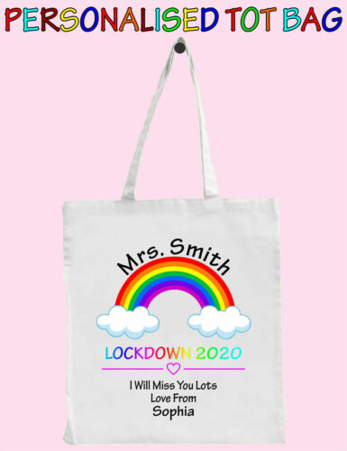 Personalised Rainbow Lockdown 2020 Tote Bag Book Teacher Day School Gift Bag
