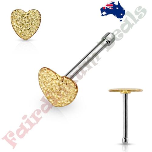 316L Surgical Steel Nose Bone Stud Ring with Gold Sandbast Finish Heart Top