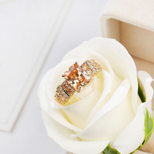 Multi Genuine Honey Morganite Gems Champagne Gold Plated Silver Ring Size 6-10