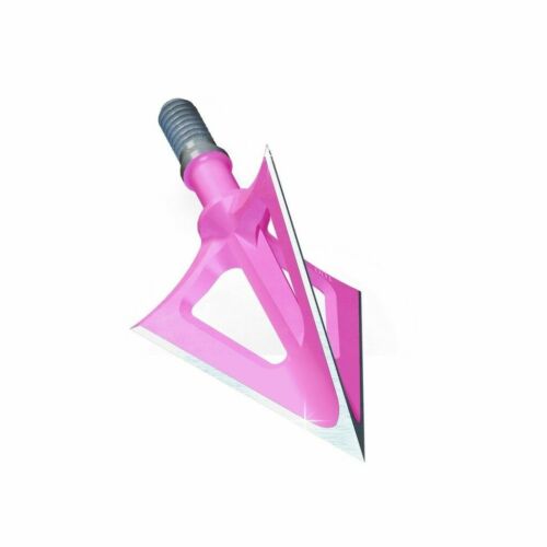 12 Pink Fixed Blade Broadhead Hunting Bow Arrow heads 100 Grain solid steel
