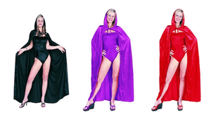 PURPLE CAPE BLACK RED VELVET HOODED CLOAK ROBE KING QUEEN RENAISSANCE COSTUME