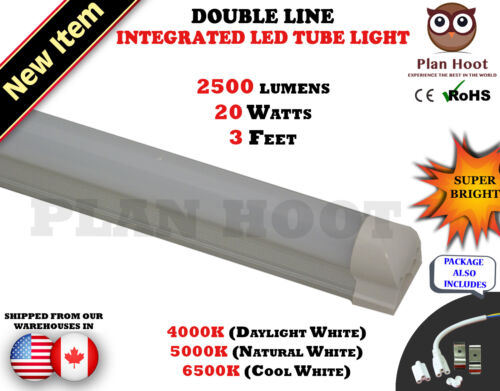 3 FT Integrated 20 WT T8 MILKY LENS Double Line LED 4000K 5000K 6500K Tube Light 