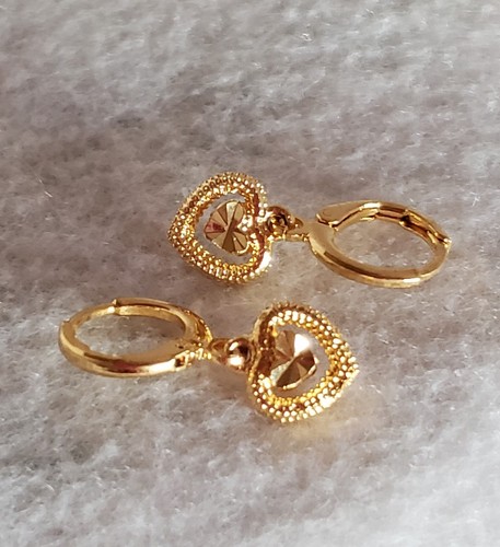 Charming yellow gold plated double heart shape drop dangle earrings
