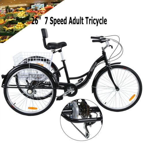 26" Drei Räder Fahrrad Erwachsenen Dreirad 7 Gang Tricycle Mit Sitzlehne 