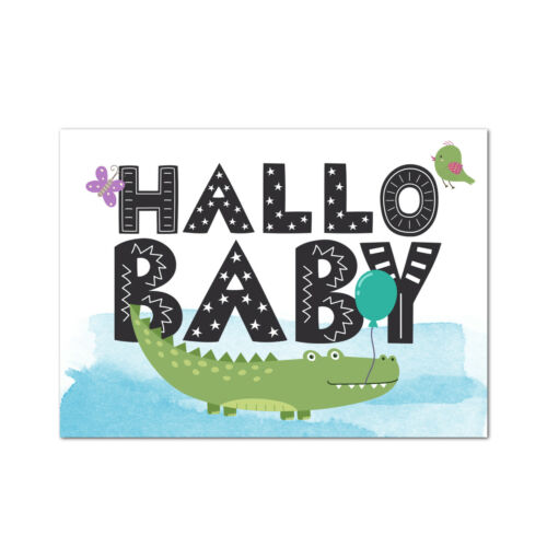 Geschenk zur Geburt Postkarte Baby "Hallo Baby Jungen" Baby Geschenk 