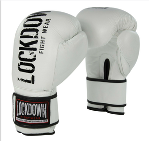 Lockdown professionale BIANCO Guantoni Da Boxe Sparring Muay Thai Kickboxing 20oz