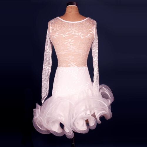 Latin Ballroom Dance Dress Modern Salsa Waltz Standard Long Dress#FM108 White 