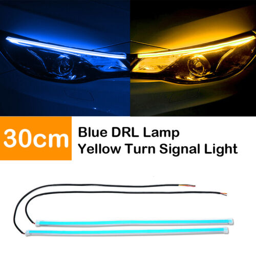 2X 30cm Flexible Car Switchback Headlight Tube LED Strip DRL Light Blue & Amber 