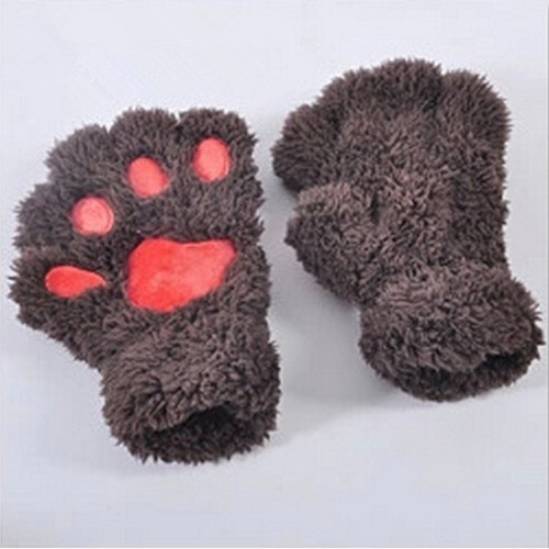 Pretty Grey Girls Summer Half Finger Gloves Mittens Cat Paw Sale