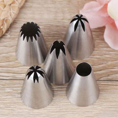 5 x Stainless Steel Icing Piping  Pastry Nozzles Cuxake Cream Making Set-ZF