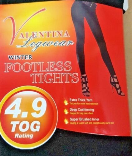 WOMENS BLACK THERMAL FOOTLESS TIGHTS FLEECE LINED FOR WARMTH SOFT AND COSY 8-14