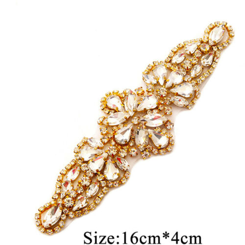 Rose Gold Rhinestone Applique Belt Sash Iron on Wedding Bridal Dress Necklace 