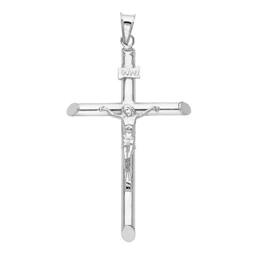 14k Solid White Gold Cross Jesus Crucifix Religious Charm Pendant Medium