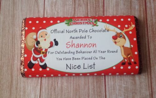 X1 PERSONALISED LARGE CHRISTMAS CHOCOLATE BAR WRAPPER naughty or nice list 