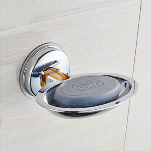 1pc Strong Suction Soap Dish Holder RackTray Bathroom Shower Chrome Accessory