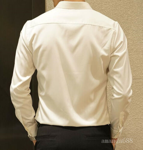 Men Long Sleeve Soft Silky Button Down Shirt Business Dress Shirts Basic Tops Sz