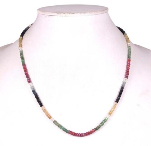 Details about  &nbsp;925 Sterling Silver Natural Sapphire Ruby Emerald Gemstone Faceted Beads Neckles