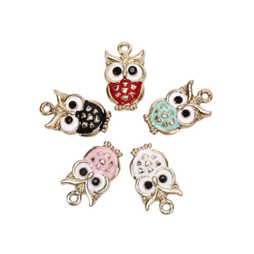 10Pcs/Lot Owl Enamel Alloy Charms Pendant Necklace DIY Craft Jewelry Making DM 