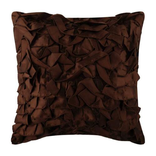 Vintage Browns Satin Ruffles Designer Dark Brown Zipper Pillow Cover 12x12 in 