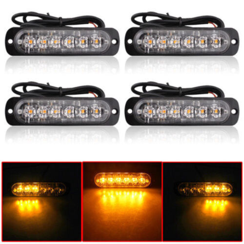 4X Amber 6 LED Car Truck Emergency Beacon Warning Hazard Flash Strobe Light Bar